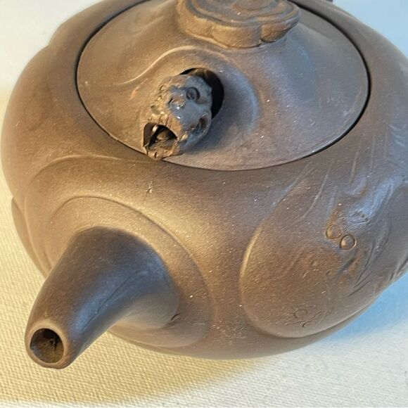 Yixing teapot and cups Chinese purple clay with dragon & pumpkin for good luck - Picture 5 of 10